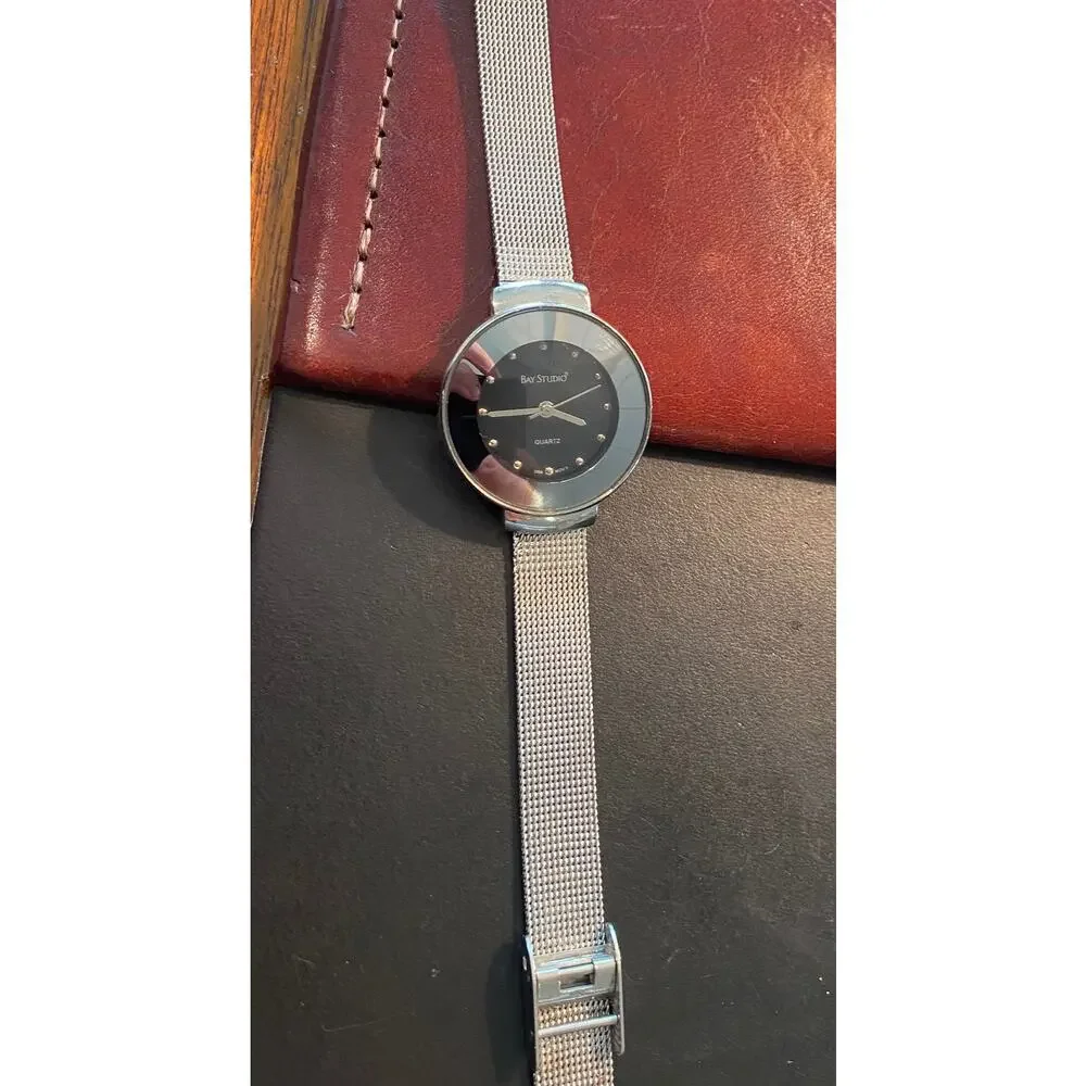 Women's Bay Studio Watch, Silver Tone with Black Face, New Battery